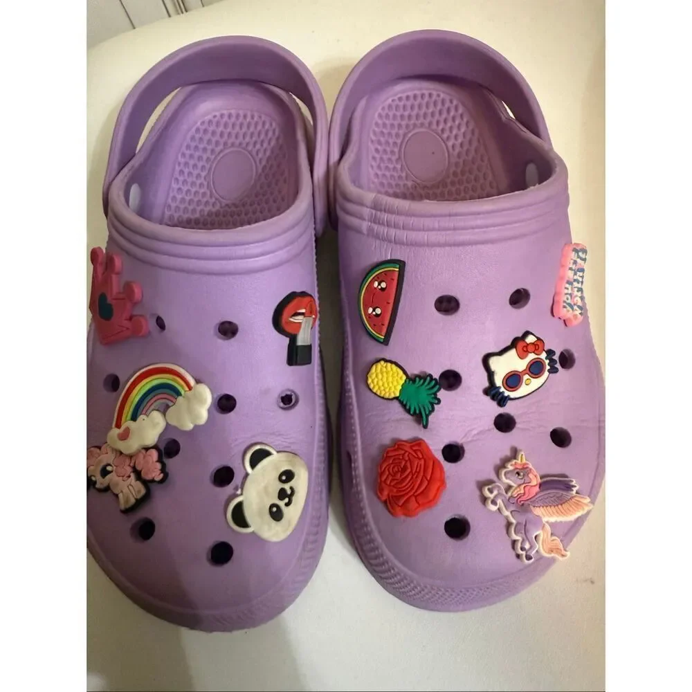Crocs Big Girls Jibbitz Charms Classic Clog Sandals Purple Size 34